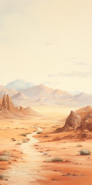 Peinture d'un paysage désertique réaliste avec des couleurs douces de terre