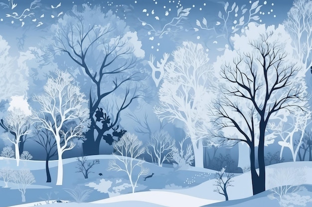 Photo une peinture d'un paysage enneigé avec des arbres ai générative