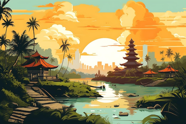 peinture de paysage indonésien