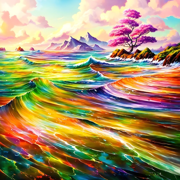 Peinture de paysage multicolore du conte de fées