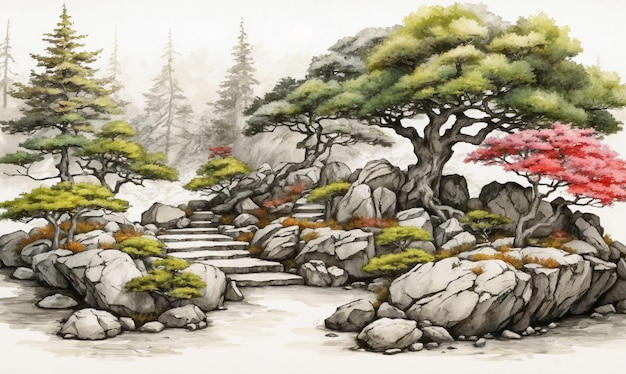 Peinture de paysage traditionnelle japonaise