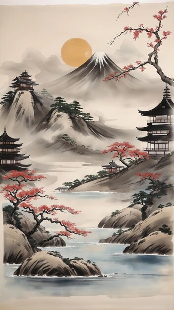 Peinture de paysage traditionnelle japonaise