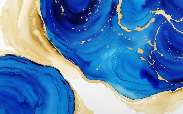 Une peinture d’une peinture abstraite bleue et jaune.