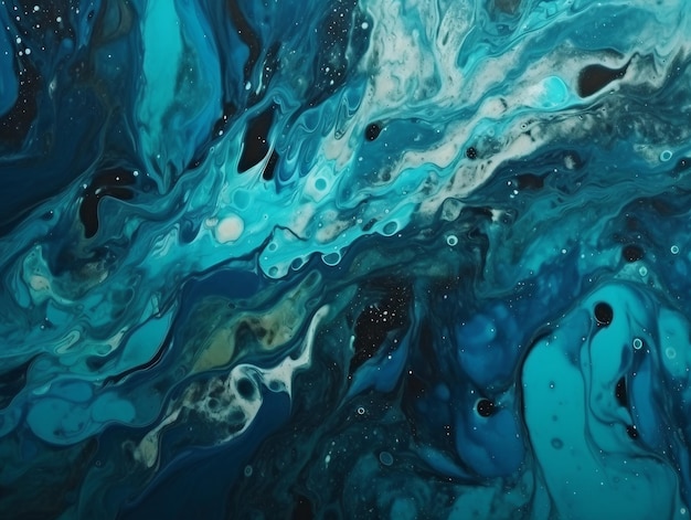Une peinture d'une peinture bleue et verte avec les mots océan dessus