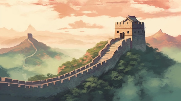 peinture d'une peinture d'une grande muraille de chine IA générative