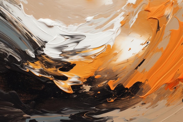 Une peinture d'une peinture noire et blanche avec de la peinture orange et blanche.