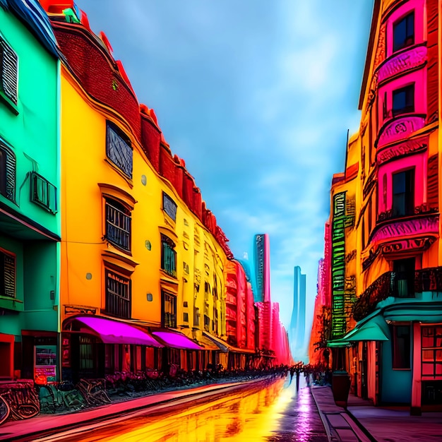 Photo peinture photo de paysage urbain coloré arrière-plan aquarelle