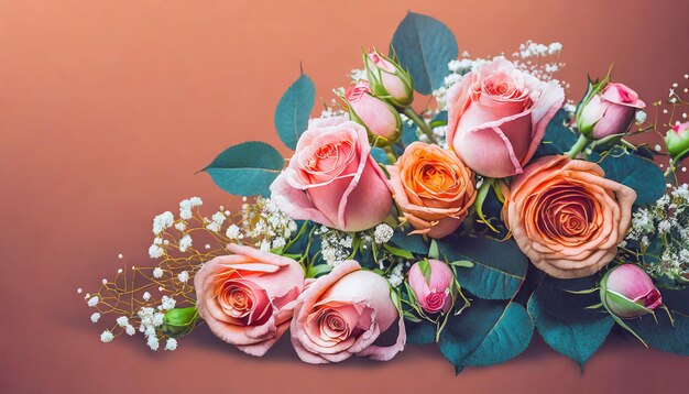 peinture photo de roses avec le mot amour générée par l'IA