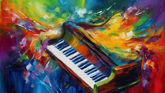 Une peinture d'un piano avec les mots "piano" en bas.