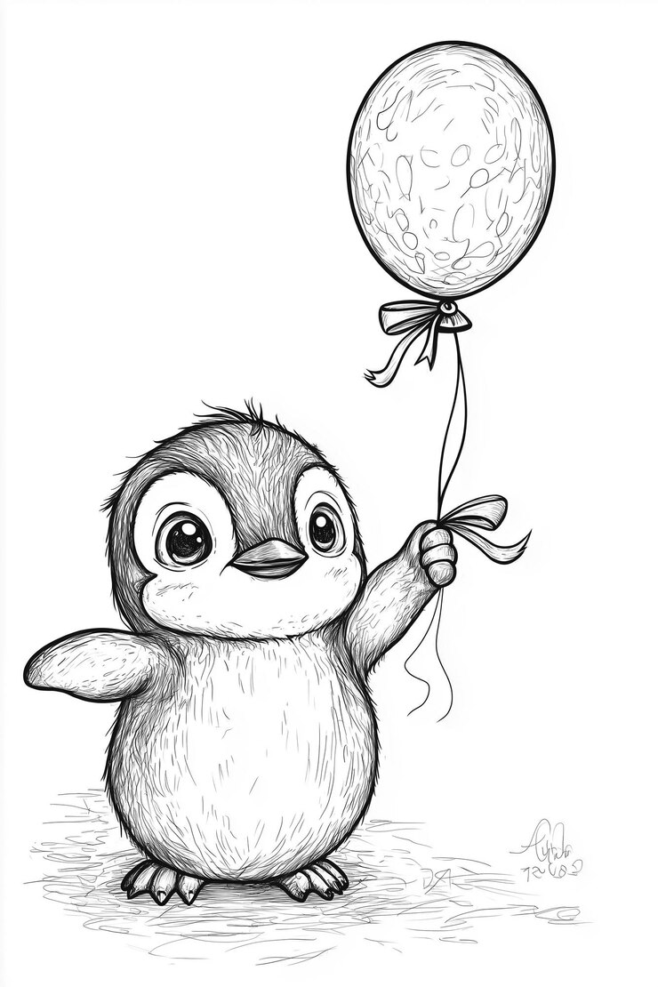 Photo peinture de pingouin avec ballon pour enfants
