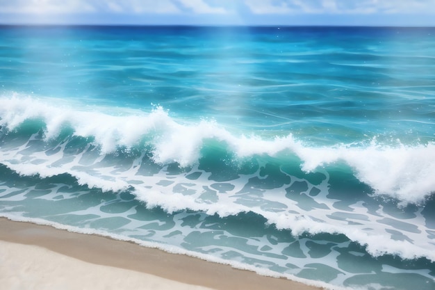 Une peinture d'une plage avec une vague bleue et le mot plage dessus.