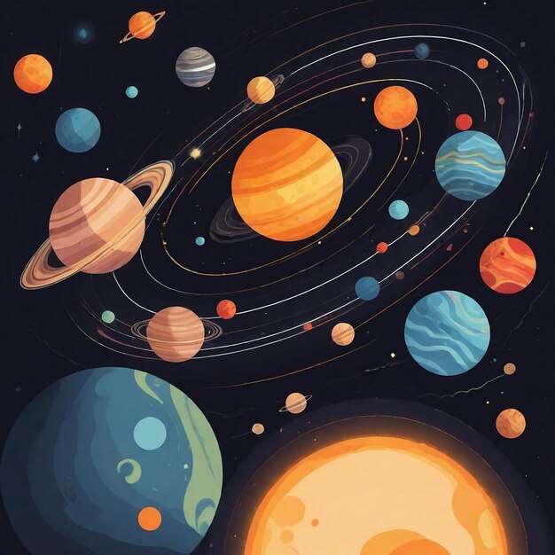 une peinture de planètes avec toutes les planètes et les planètes