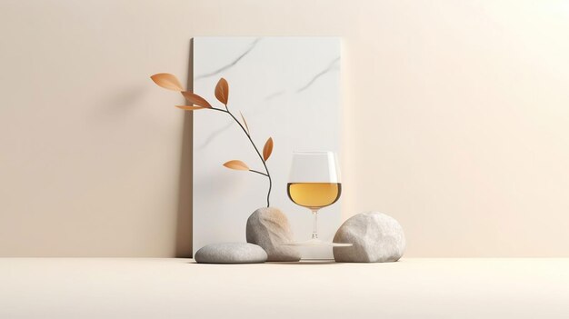 Une peinture d'une plante et de rochers sur une table