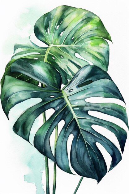 une peinture d'une plante verte avec une grande feuille générative ai