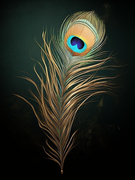 Une peinture d'une plume de paon avec un oeil bleu.