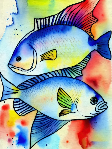 Peinture de poisson aquarelle Reproduction sous-marine acrylique