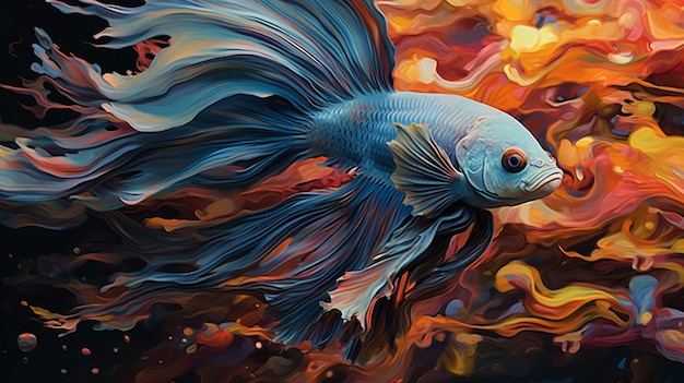 Une peinture d'un poisson betta bleu