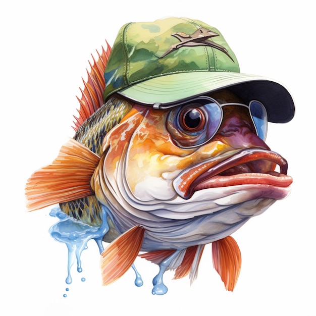 Photo peinture d'un poisson avec un chapeau et des lunettes de soleil sur ia générative