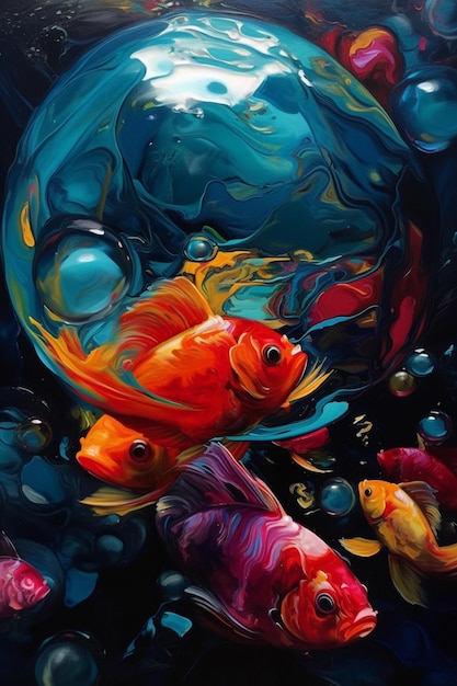 Une peinture de poisson rouge dans un réservoir.
