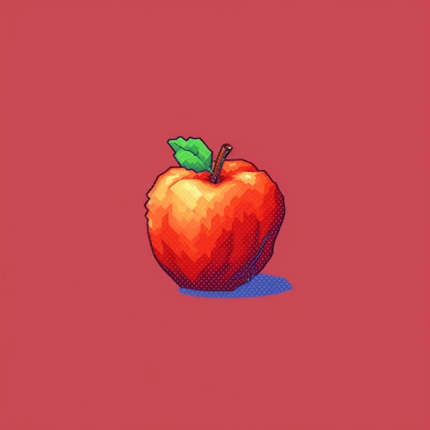 une peinture d'une pomme avec une feuille dessus