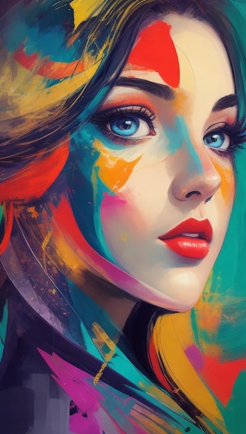 Peinture de portrait d'une belle femme illustration abstraite d'une belle fille closeu conceptuel