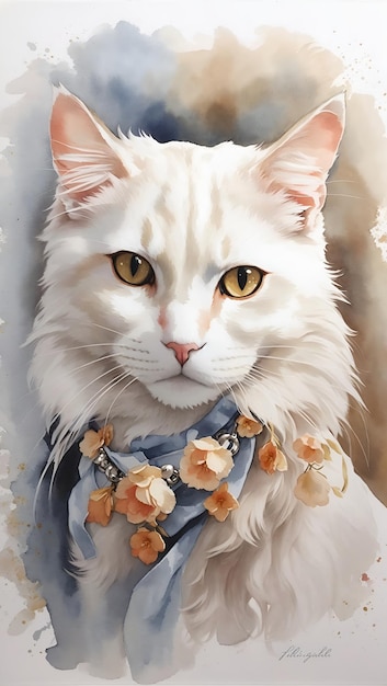 Photo peinture de portrait de chat blanc