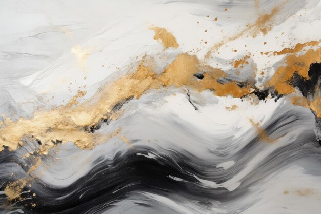 Cette peinture présente une combinaison frappante de peinture dorée et noire créant un visuel dynamique et