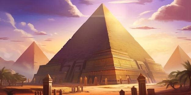 peinture d'une pyramide avec un homme debout devant elle