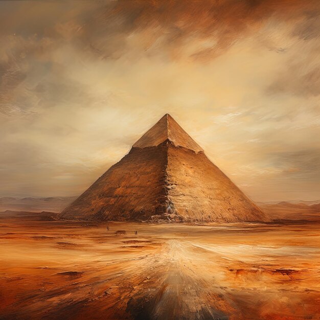 une peinture de pyramides avec le mot pyramide dessus