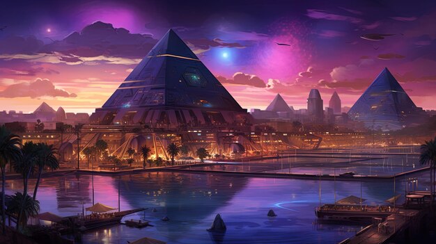 Photo une peinture de pyramides avec le mot pyramides dessus