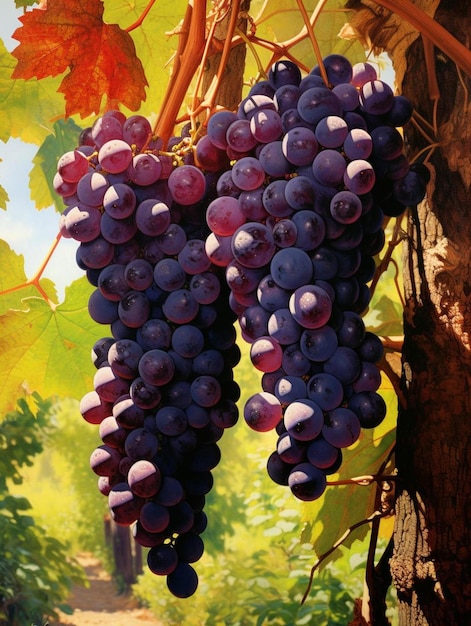 une peinture de raisins avec une image d'une vigne.