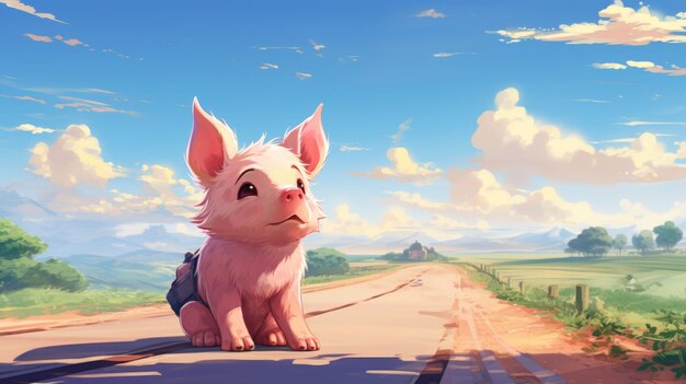 Peinture rapide de cochon rose ludique avec un design de personnage inspiré de l'anime