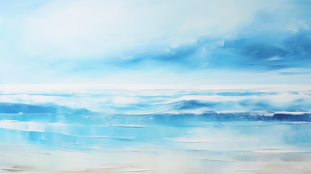 Peinture rapide de l'océan avec un ciel bleu et blanc Grand format de toile