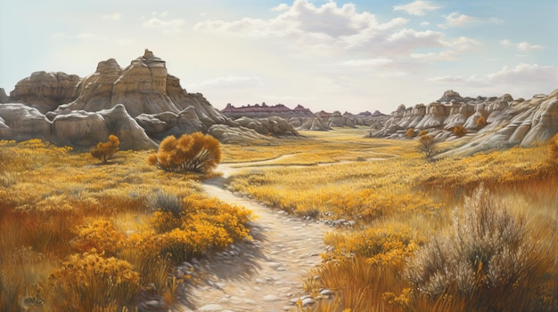 Peinture réaliste des badlands de la scène du grand désert