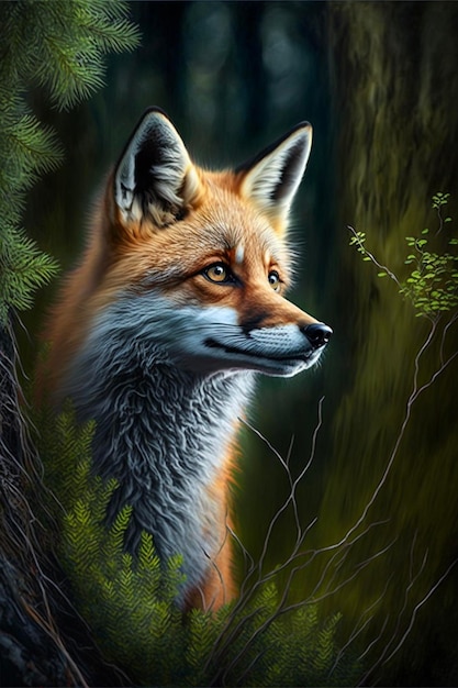 Peinture d'un renard dans les bois générative ai