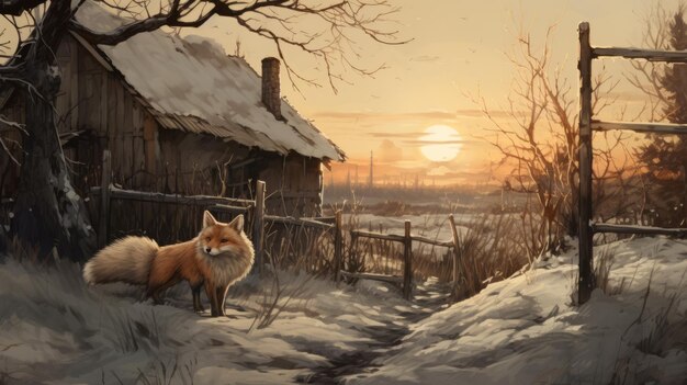 Photo peinture de renard d'hiver dans le style de vray farm administration de la sécurité esthétique