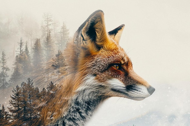 une peinture d'un renard rouge dans la neige