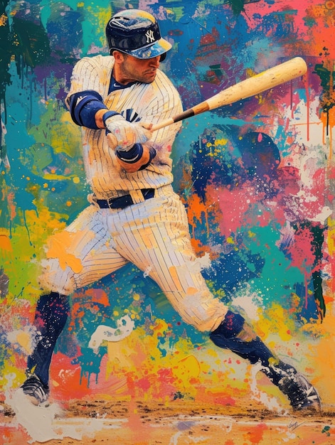 Photo une peinture représentant un joueur de baseball en action balançant une batte avec intensité et concentration le joueur
