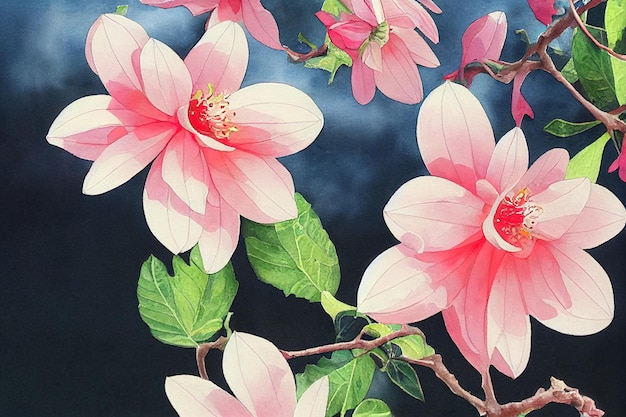 Cette peinture représente l'aquarelle peignant les fleurs épanouies