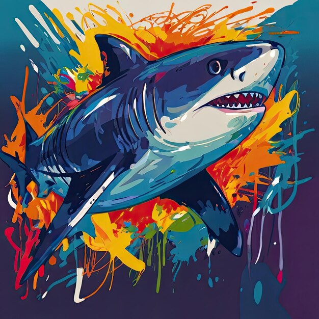 une peinture d'un requin avec un requin dessus