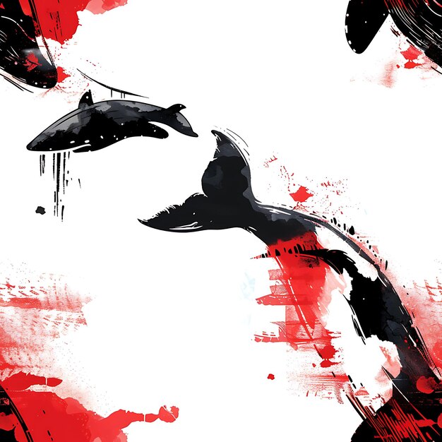 Photo une peinture de requins et de poissons avec un fond rouge