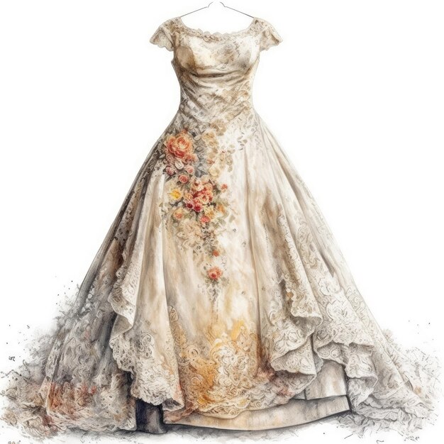 Une peinture d'une robe avec un motif floral dessus