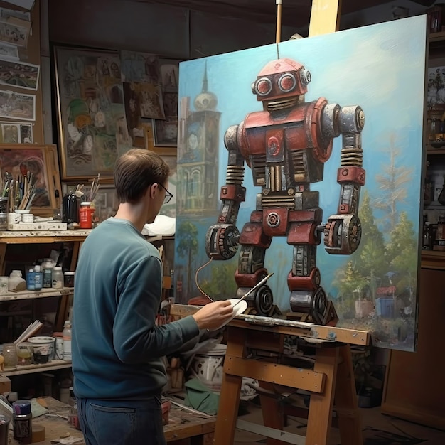 Peinture avec un robot peint dans l'atelier