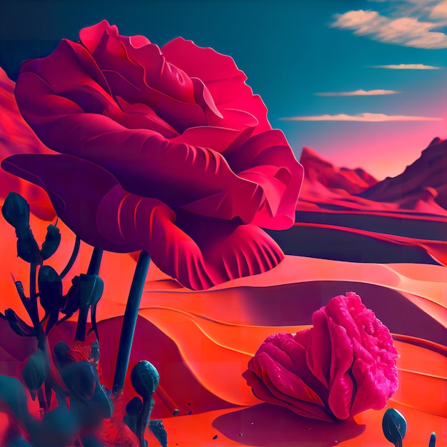 Une peinture d'une rose dans le désert