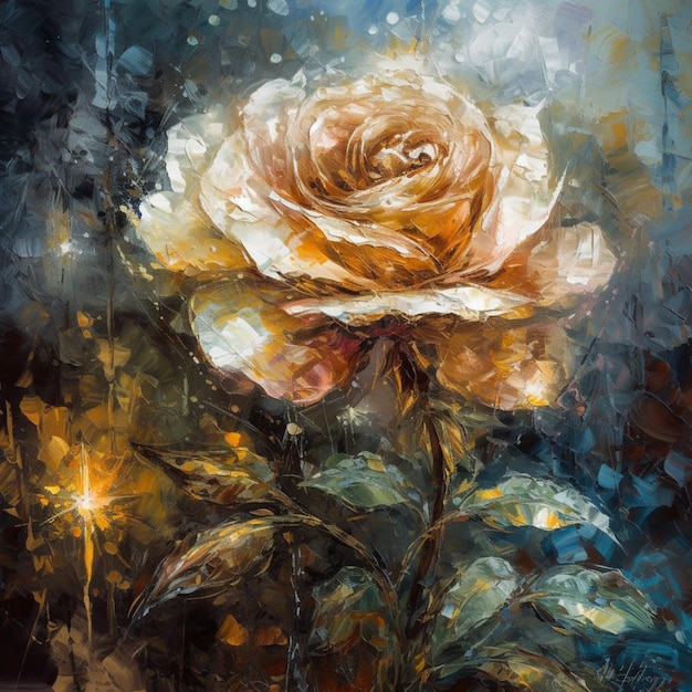 Une peinture d'une rose avec le mot " dessus "