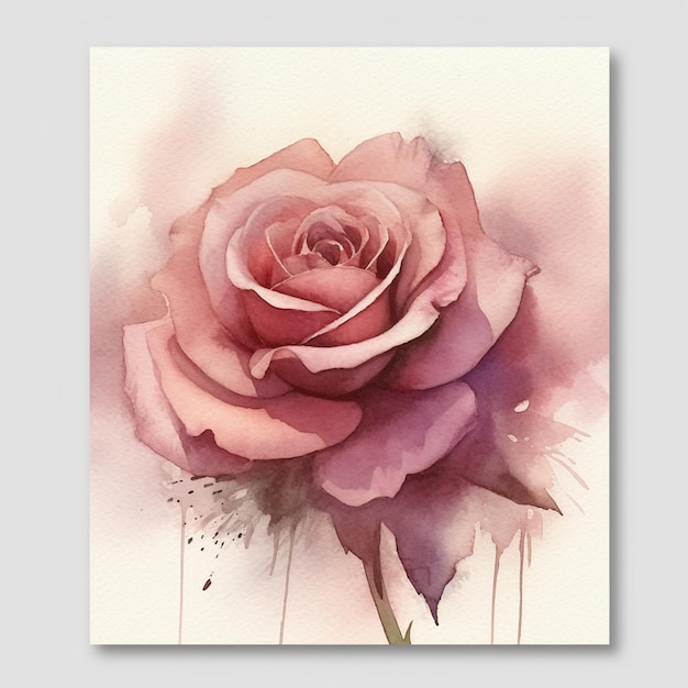 Photo peinture d'une rose rose avec effet d'aquarelle sur elle