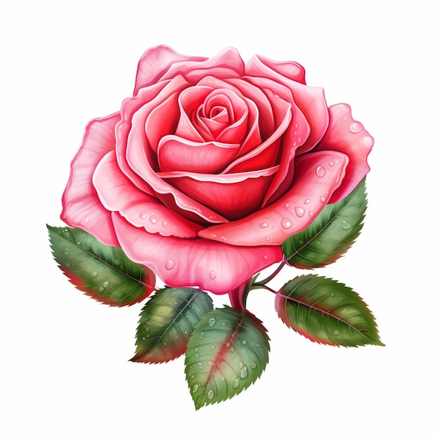 peinture d'une rose rose avec des gouttes d'eau dessus