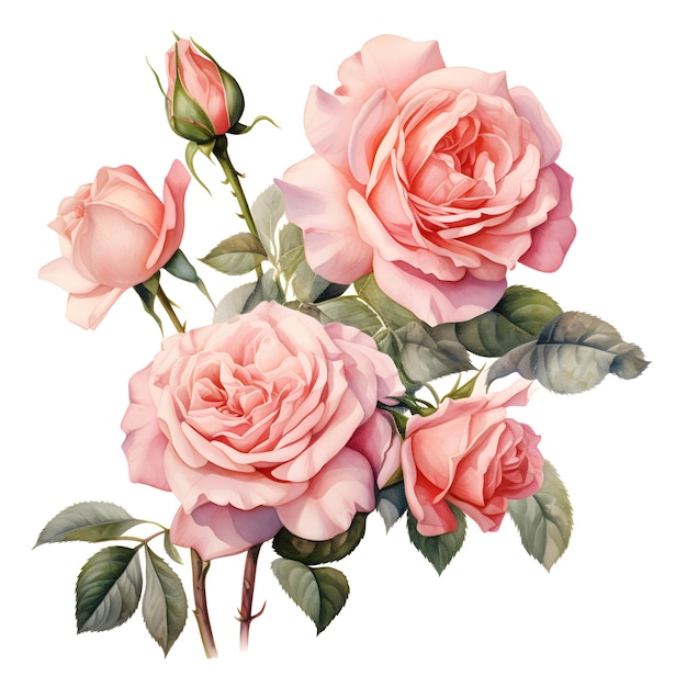 une peinture de roses roses avec des feuilles vertes et des feuilles vert