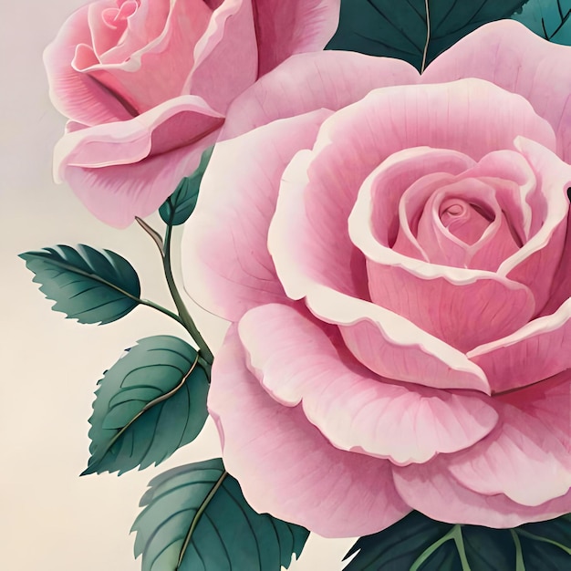 une peinture de roses roses sur fond blanc générée par ai