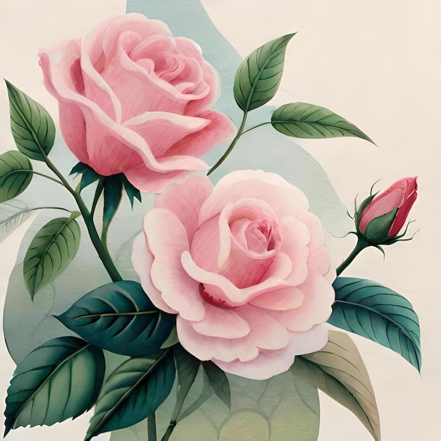 une peinture de roses roses sur fond blanc générée par ai